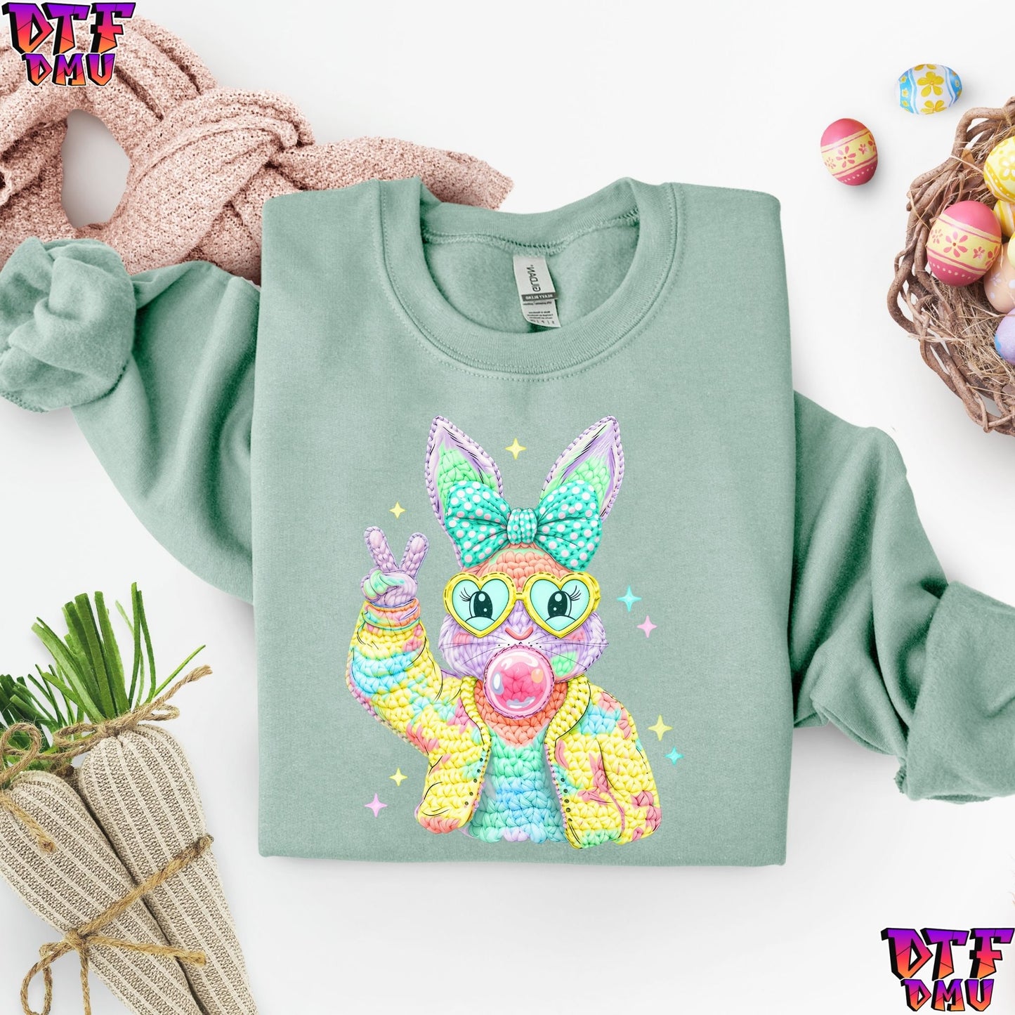 Easter Bunny Faux Yarn/Crochet DTF Transfer Print