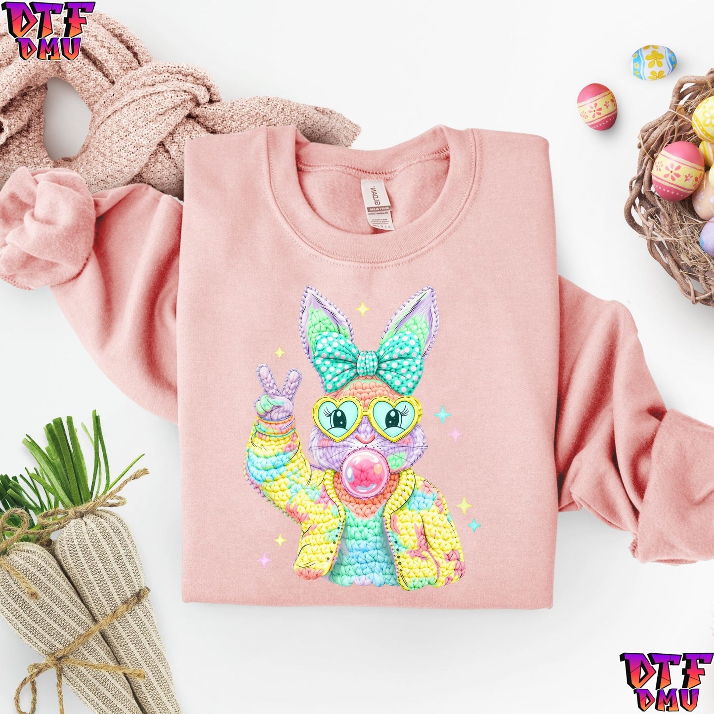 Easter Bunny Faux Yarn/Crochet DTF Transfer Print