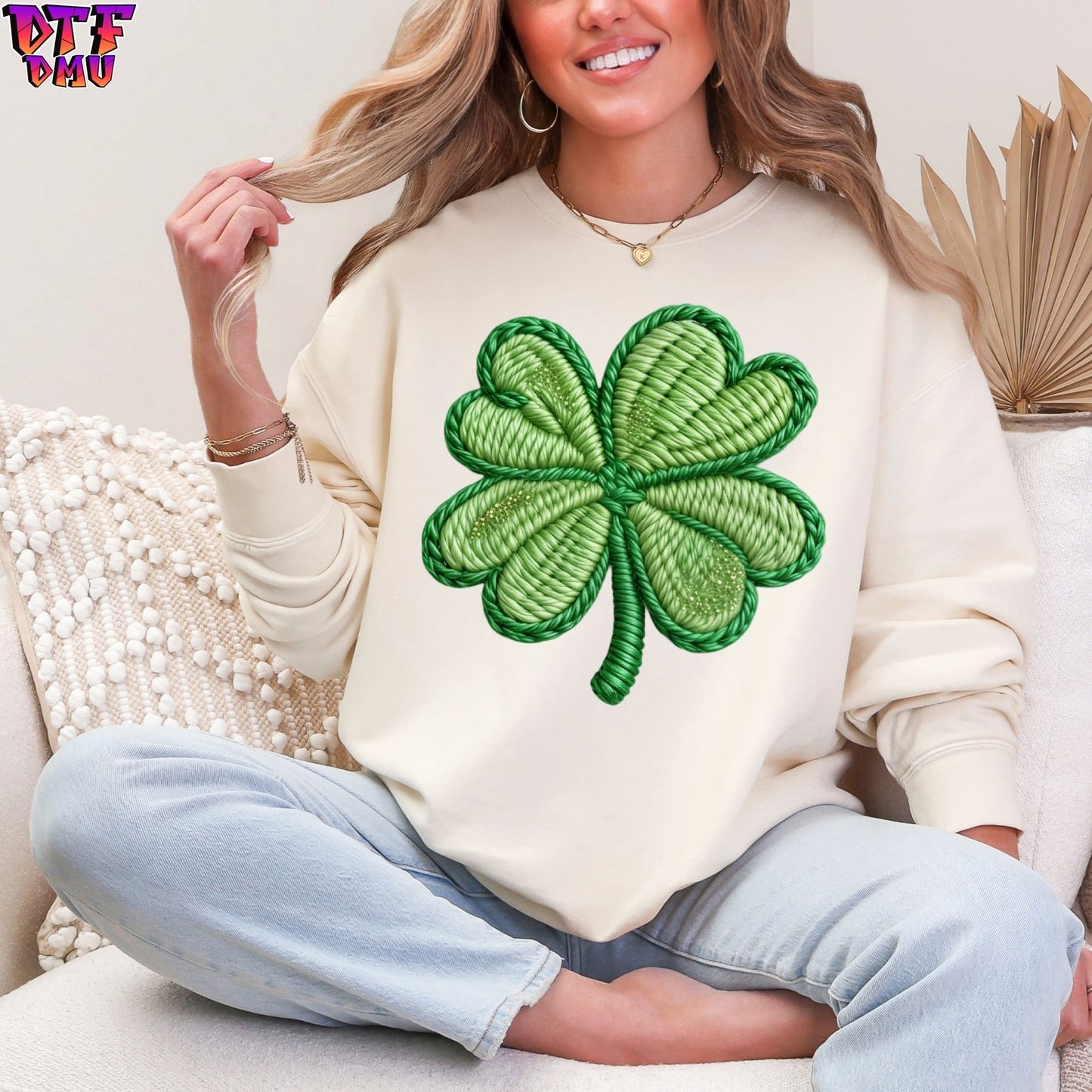 CLOVER LEAF Faux Yarn/Crochet St. Patrick's Day DTF Transfer print Only.