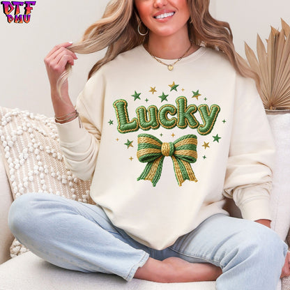 Lucky Faux Yarn/Crochet St. Patrick's Day DTF Transfer print Only.