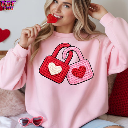 LOVE LOCK Faux Yarn/Crochet Valentine's Day DTF Transfer Print Only.