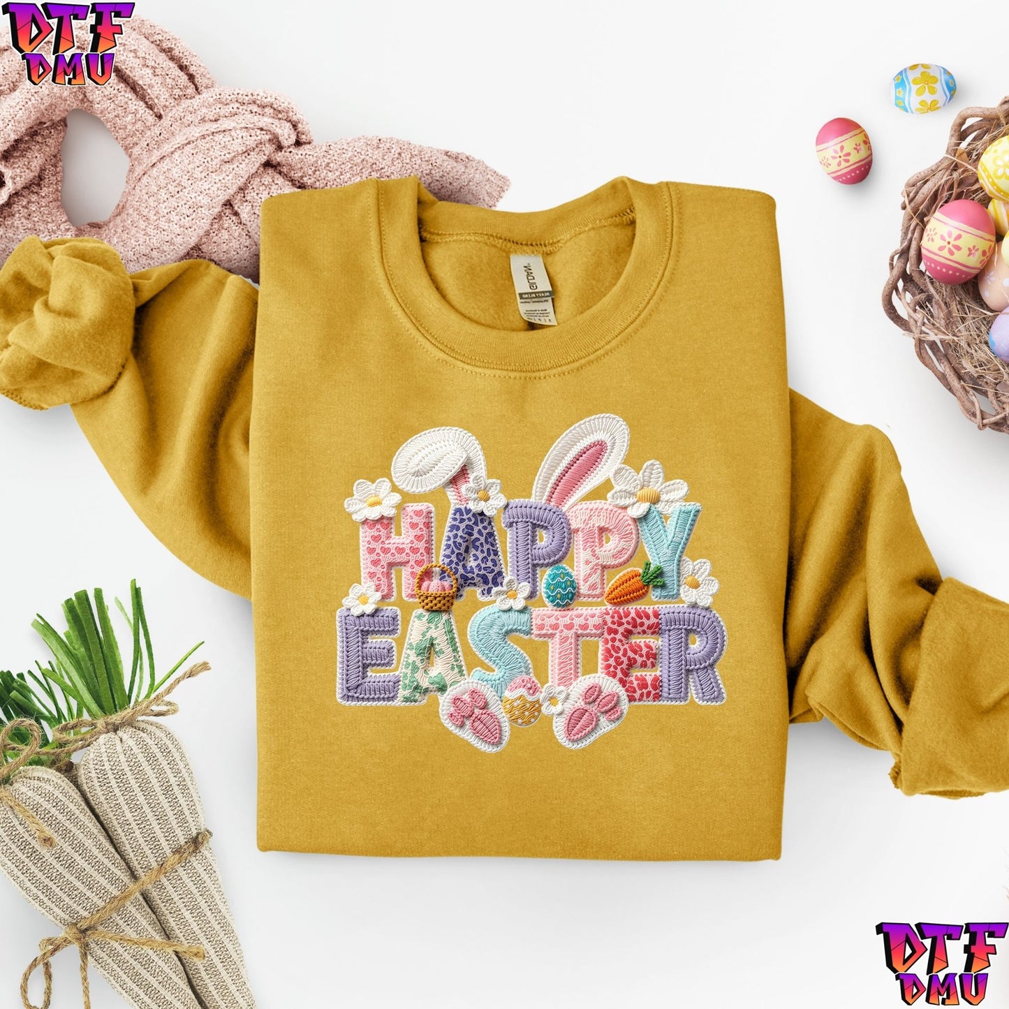 Happy Easter Faux Yarn/Crochet DTF Transfer Print