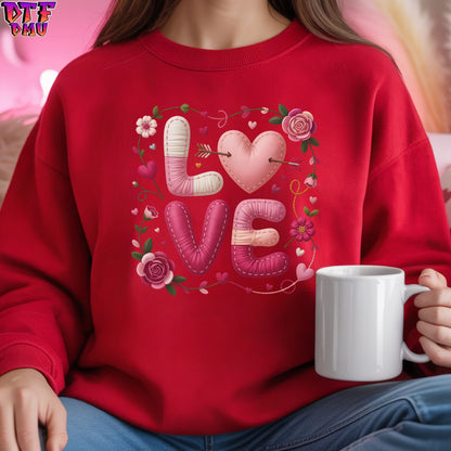 LOVE Faux Yarn/Crochet Valentine's Day DTF Transfer Print Only.