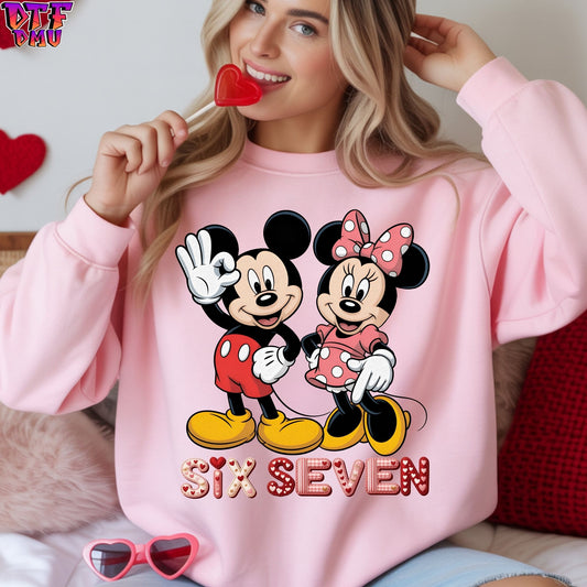 67 Mickey & Minnie Valentine's Day Faux Yarn/Crochet DTF Transfer Print Only.