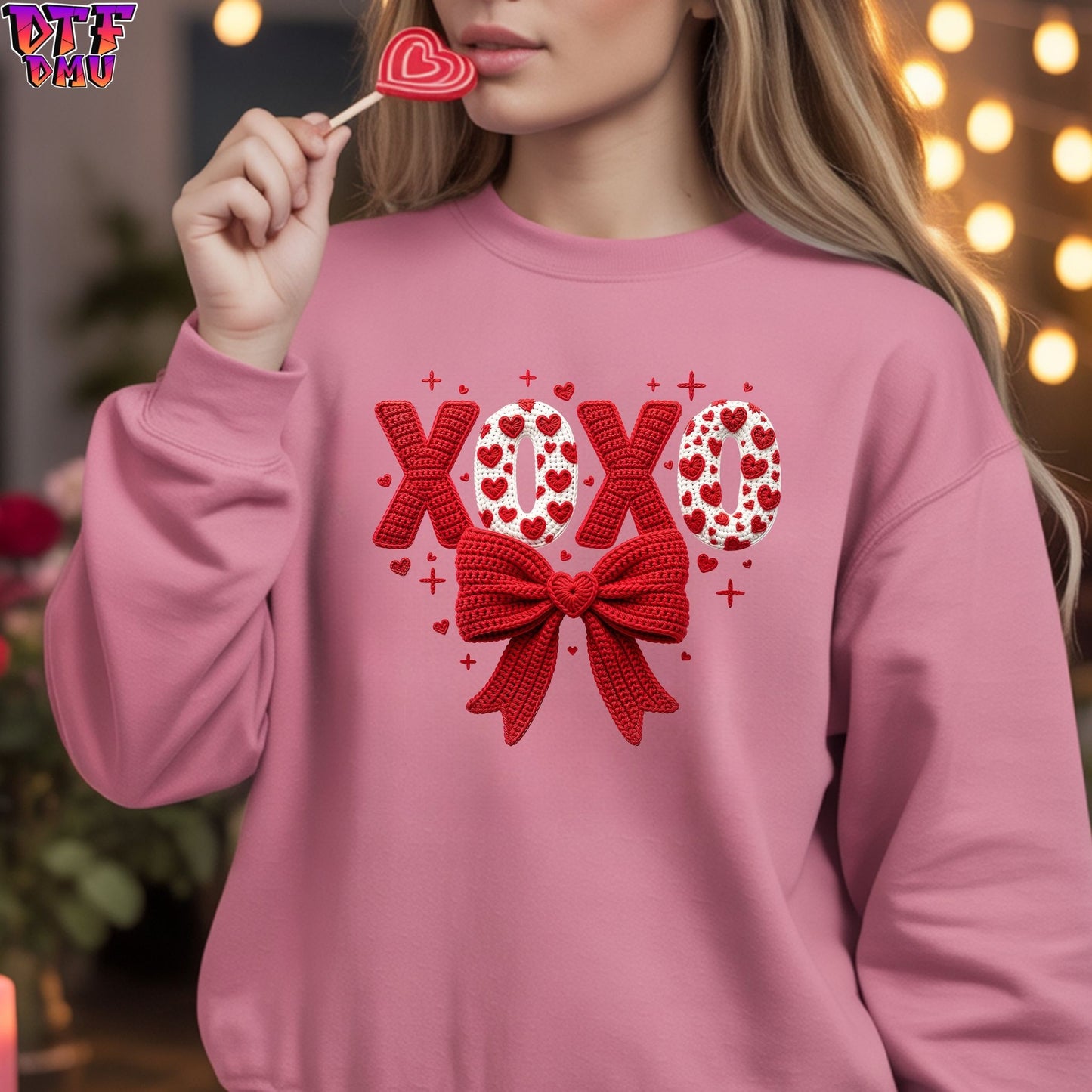 XOXO Faux Yarn/Crochet Valentine's Day DTF Transfer Print Only.