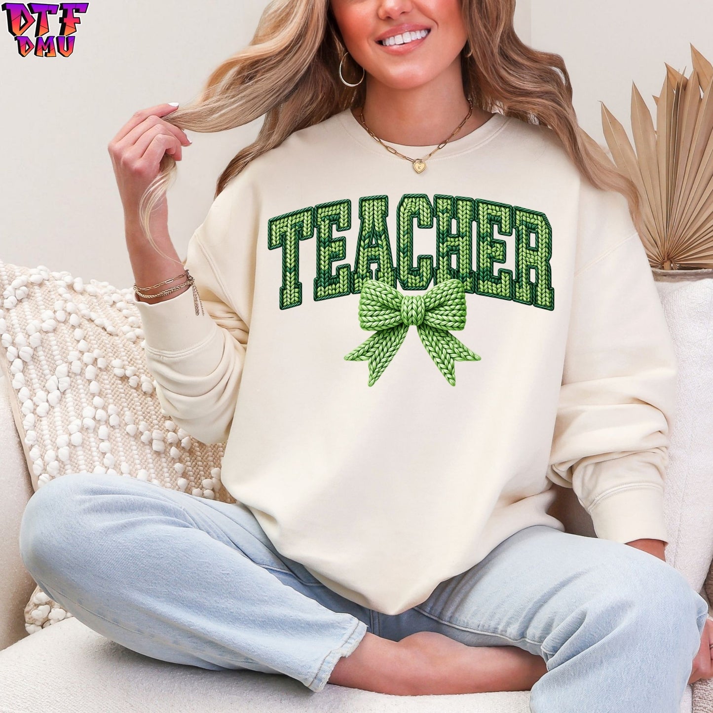 TEACHER Faux Yarn/Crochet/Embroidery St. Patrick's Day DTF Transfer print Only.