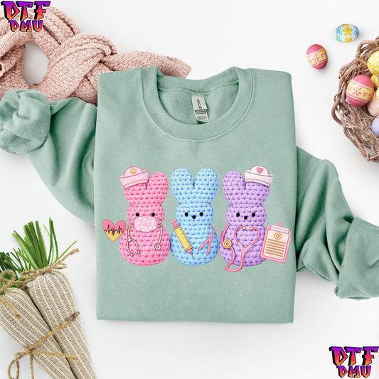 Nurse Peeps Easter Bow Faux Yarn/Crochet DTF Transfer Print