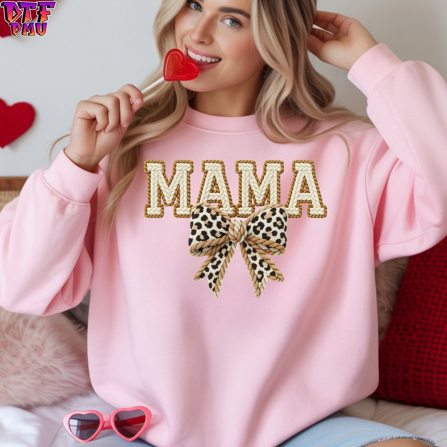 MAMA Faux Yarn/Crochet Valentine's Day DTF Transfer Print Only.