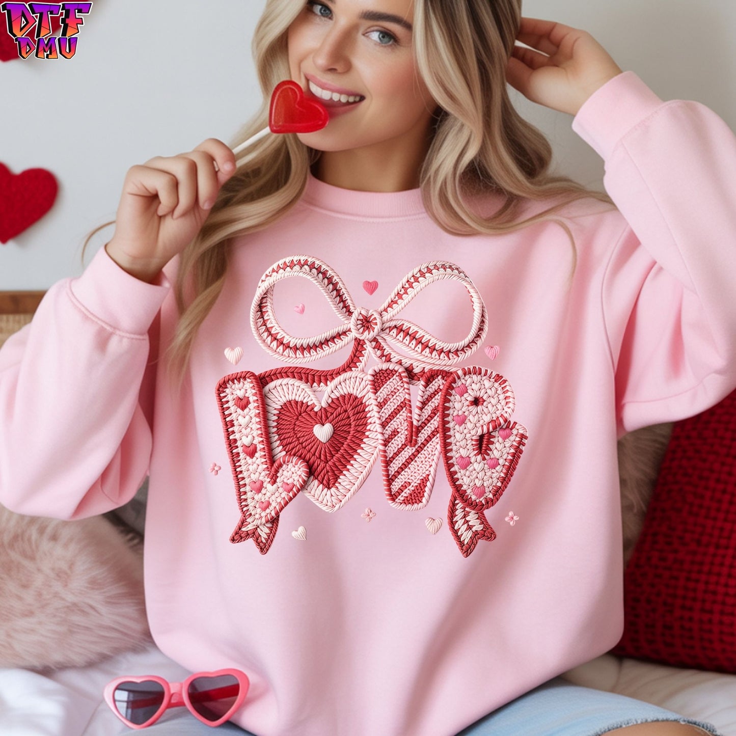 LOVE Valentine's Day Faux Yarn/Crochet DTF Transfer Print Only.