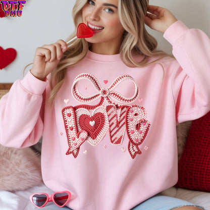 LOVE Valentine's Day Faux Yarn/Crochet DTF Transfer Print Only.