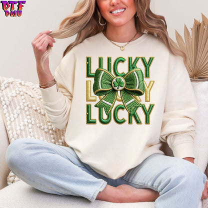 Lucky Faux Yarn/Crochet St. Patrick's Day DTF Transfer print Only.