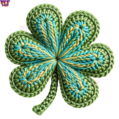 CLOVER Faux Yarn/Crochet St. Patrick's Day DTF Transfer print Only.