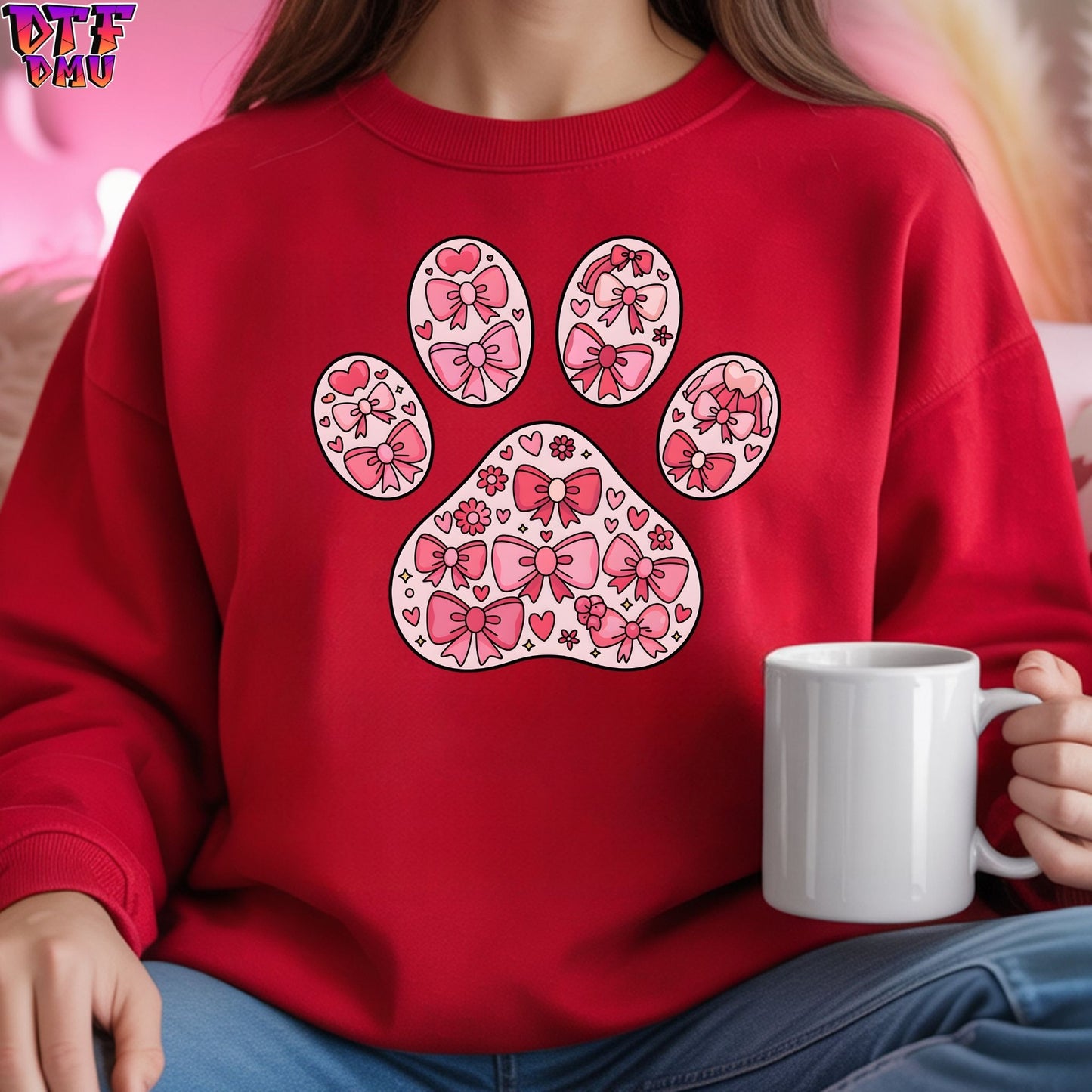 PAW Faux Yarn/Crochet Valentine's Day DTF Transfer Print Only.