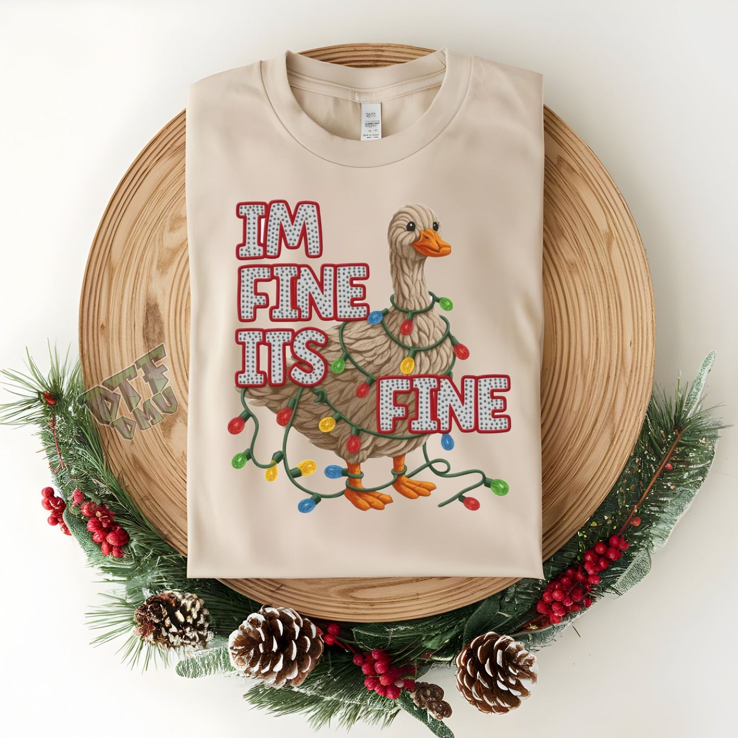 FAUX Yarn/Crochet I'm Fine Christmas DTF Transfer