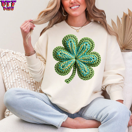 CLOVER Faux Yarn/Crochet St. Patrick's Day DTF Transfer print Only.