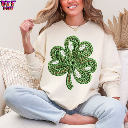 CLOVER Faux Yarn/Crochet St. Patrick's Day DTF Transfer print Only.