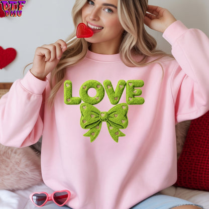 LOVE BOW Faux Yarn/Crochet Valentine's Day DTF Transfer Print Only.