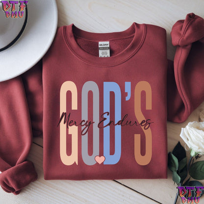 GOD'S Mercy Endures Christian DTF Transfer Print.