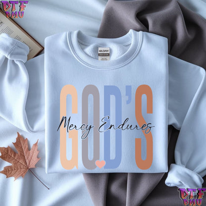 GOD'S Mercy Endures Christian DTF Transfer Print.