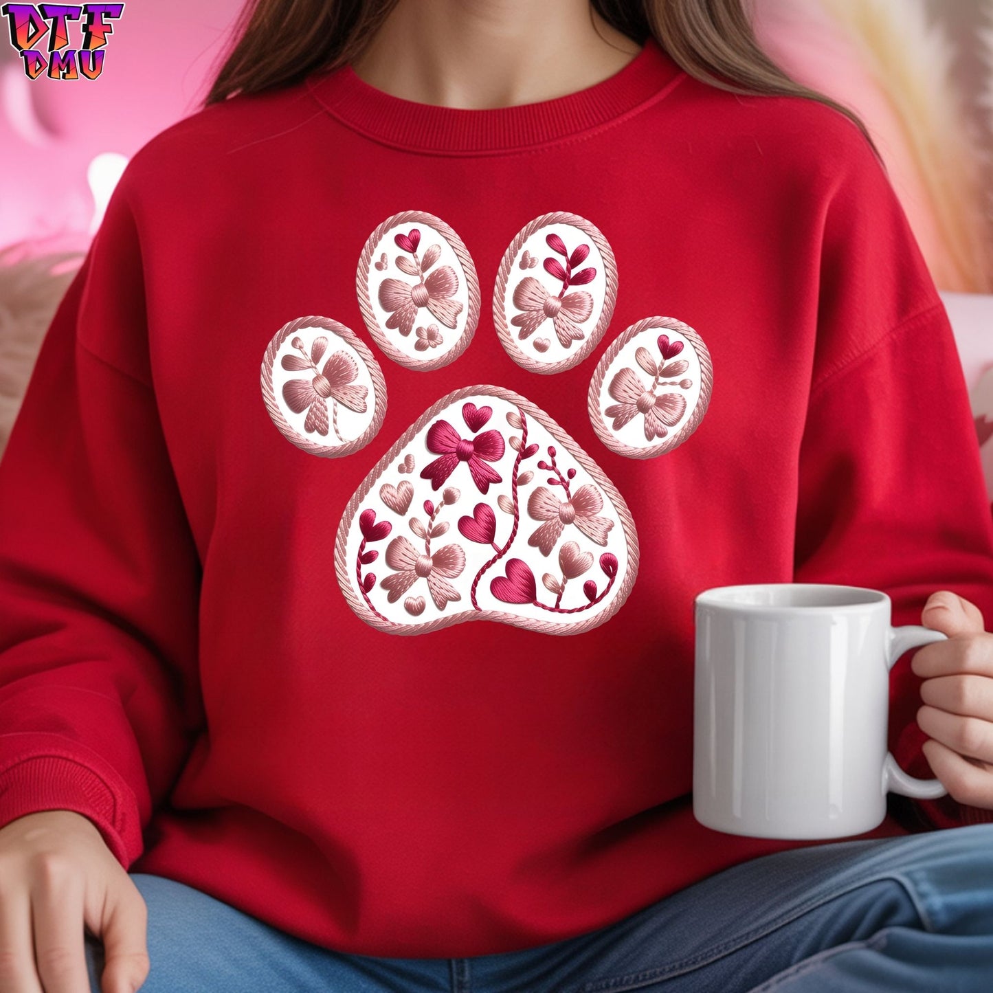 PAW Faux Yarn/Crochet Valentine's Day DTF Transfer Print Only.